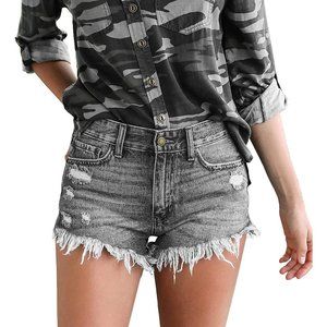 Jeans Women Cut Off Jeans Shorts Mid Rise Stretch Cotton Distress Black SZ M